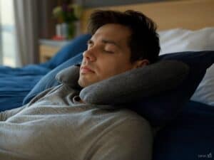 man sleeping in an elevated position after a hair transplant