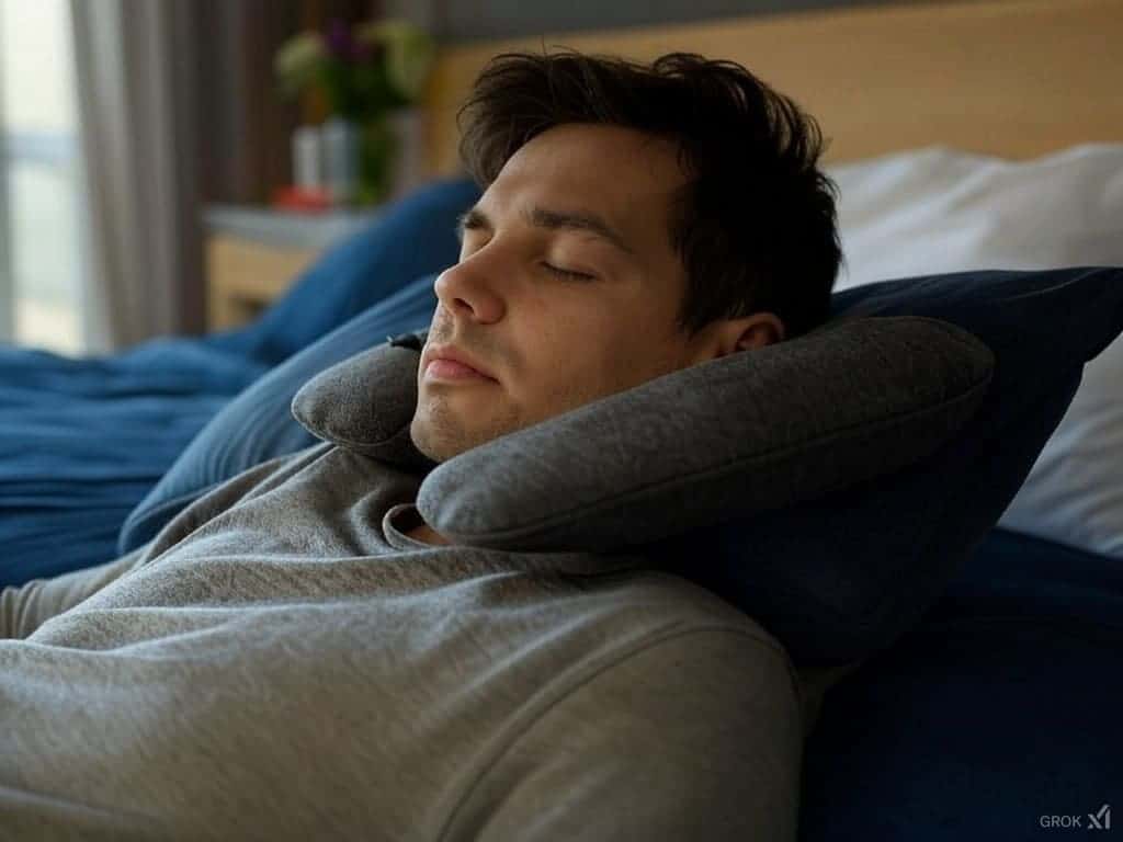 man sleeping in an elevated position after a hair transplant