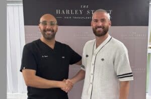 Ronnie Vint's Hair Transplant ronnie vint and dr elgindi after hair transplant at harley street hair transplant clinics